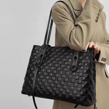 Женская сумка-тоут из натуральной кожи большой вместимости, сумка на одно плечо из телячьей кожи с принтом чёрный