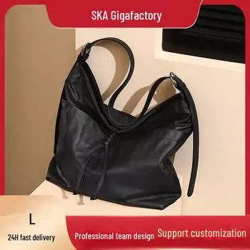 Женская сумка-тоут из натуральной кожи 2024 года - первый слой коровьей кожи, дизайн подмышкой с кисточкой-бантом, большая вместимость, сумка через плечо для поездок на работу