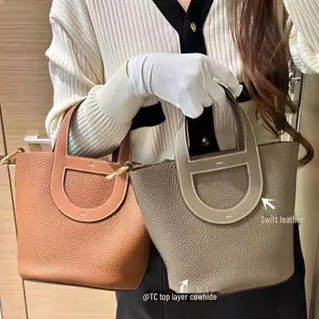 Женская сумка-тоут из натуральной кожи, стиль 2025 года, узор личи, первый слой коровьей кожи, повседневный модный дизайн в виде свиного носа 18cm Silver Buckle