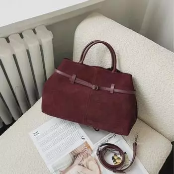 Женская сумка-тоут из натуральной кожи и замши большой вместимости - универсальная матовая сумка в стиле ретро для ношения на руках и через плечо