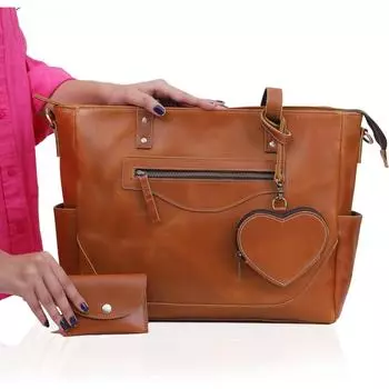 Женская сумка-тоут из натуральной кожи, сумки-портфели и сумки-сумки, сумка-шоппер с кошельком в форме сердца и небольшим мешочком для монет 16 x 12 x 5 in коричневый