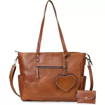 Женская сумка-тоут из натуральной кожи, сумки-портфели и сумки-сумки, сумка-шоппер с кошельком в форме сердца и небольшим мешочком для монет 16 x 12 x 5 in коричневый