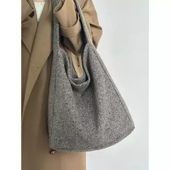 Женская сумка-тоут из шерсти в стиле ретро, новая сумка через плечо для осени и зимы, вместительная сумка для матери и ребенка серый