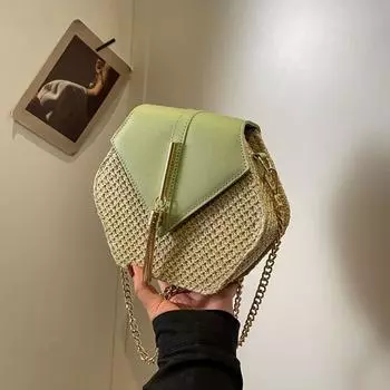 Женская сумка-тоут из соломы и кожи, женская летняя сумка из ротанга, женская плетеная пляжная сумка через плечо ручной работы в стиле бохемии 12*6*19cm чёрный