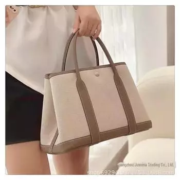 Женская сумка-тоут контрастного цвета 2024 года: Сумка через плечо из холста и коровьей кожи 25 cm