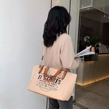 Женская сумка-тоут, модная холщовая сумка с буквенным принтом большой емкости, повседневная большая сумка хаки