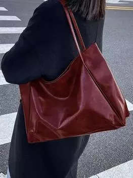 Женская сумка-тоут, модная сумка подмышки, большая вместительная мягкая сумка из искусственной кожи, сумка через плечо в стиле ретро, повседневная портативная сумка-ведро чёрный