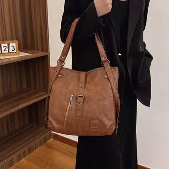 Женская сумка-тоут, мягкая кожаная сумка через плечо, многофункциональная сумка через плечо коричневый