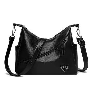 Женская сумка-тоут, однотонная мягкая кожаная сумка через плечо, винтажная сумка для поездок на работу чёрный