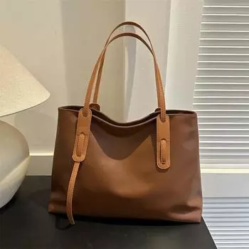 Женская сумка-тоут, однотонная сумка через плечо, высококачественная сумка большой вместимости. коричневый