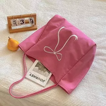 Женская сумка-тоут с бантом, модная сумка через плечо, холст для путешествий на открытом воздухе (розовый)