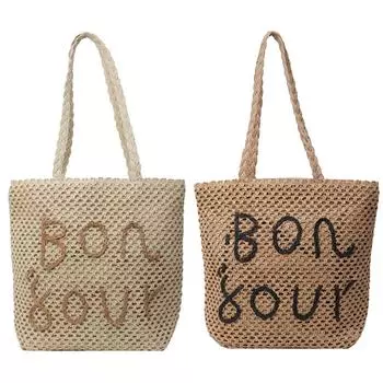 Женская сумка-тоут с буквенным принтом, большая вместительная тканая повседневная сумка, универсальная вязаная крючком дорожная сумка, женская сумка для отдыха хаки