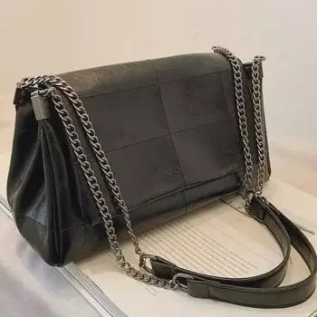 Женская сумка-тоут с цепочкой большой вместимости 2024 года — модная сумка через плечо на осень/зиму чёрный