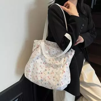 Женская сумка-тоут с цветочным принтом, большая вместимость, сумка на плечо бежевый