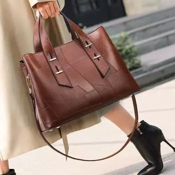 Женская сумка-тоут с двумя отделениями, сумка-тоут с узором под крокодила и модными ручками-цепочками, модная деловая сумка через плечо, трендовая женская сумка-тоут тёмно-рыжий