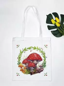 Женская сумка-тоут с грибной феей, сумка для покупок, эко-мультфильм, многоразовая женская сумка для колледжа, большая женская сумка через плечо в стиле ретро 24*26cm