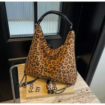 Женская сумка-тоут с леопардовым принтом, большая вместимость, новинка 2024 года, сумка для осени и зимы, трехцелевая сумка, рюкзак через плечо на одно плечо хаки