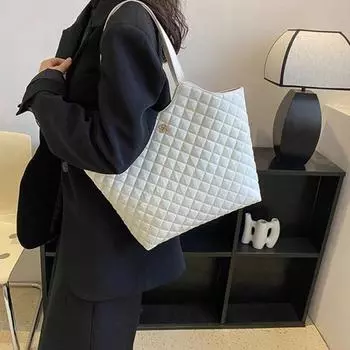 Женская сумка-тоут с мягкой ручкой, большой вместимостью, стеганая, с магнитной кнопкой, ретро-дамская чёрный