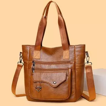 Женская сумка-тоут с несколькими отделениями, вместительная, сумка через плечо из мягкой кожи коричневый