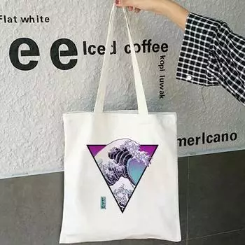 Женская сумка-тоут с принтом The Great Wave Kanagawa, большая вместительная сумка в стиле Харадзюку, сумка для покупок на плечо для девочек, женская холщовая сумка 24*26cm