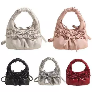 Женская сумка-тоут с регулируемым ремешком-бантом из искусственной кожи с эффектом морщин чёрный