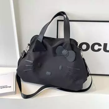 Женская сумка-тоут с рисунком кошки, повседневная сумка через плечо, дорожная сумка с чехлом-тележкой чёрный