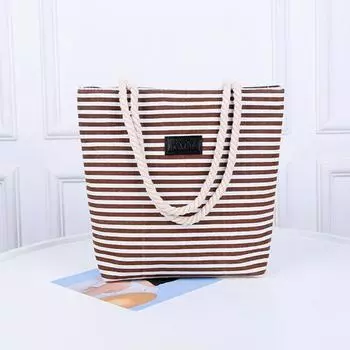 Женская сумка-тоут с ручкой из веревки, большая емкость, водонепроницаемая, холст, цветная, полосатая, женская хаки