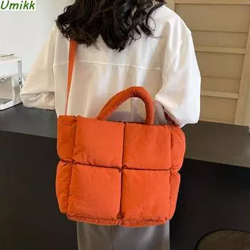 Женская сумка-тоут с вышивкой, большая вместительная сумка через плечо, мягкая сумка-пуховик, однотонная повседневная женская сумка на плечо, облачная сумка серый