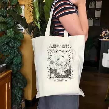 Женская сумка-тоут «Сон в летнюю ночь» Fairycore Shopping Bag Grunge Fairycore Canvas Bag WHITE