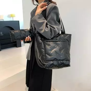 Женская сумка-тоут, стильная сумка для поездок на работу, большая вместимость с небольшим карманом, простая сумка для покупок, однотонная мягкая повседневная сумка чёрный