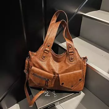 Женская сумка-тоут, сумка Advanced Sense, большая вместимость, сумка через плечо, изящная байкерская сумка, сумка через плечо чёрный