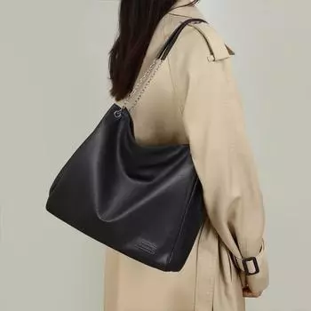 Женская сумка-тоут, сумка для поездок на работу, сумка через плечо премиум-класса с цепочкой чёрный