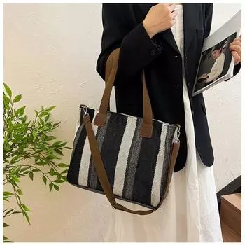 Женская сумка-тоут в полоску, сумка через плечо из холста, новая модная универсальная сумка для поездок на работу и обратно белый