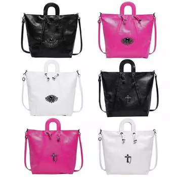 Женская сумка-тоут в стиле панк из искусственной кожи с завязками на шнурке Повседневная сумка-слинг для девочек Уличная сумка Black чёрный