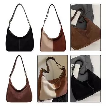 Женская сумка-тоут в стиле ретро, винтажная сумка через плечо, большая вместительная сумка с верхней ручкой, сумка на плечо из искусственной замши, осенняя сумка-шоппер чёрный