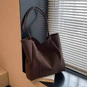 Женская сумка-тоут, винтажная, большая вместительная сумка через плечо для поездок на работу, новая, однотонная, универсальная, женская сумка на осень-зиму Large(Max Length>50cm)