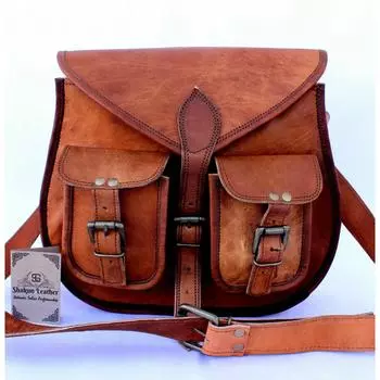 Женская сумка-тоут, винтажная кожаная сумка, сумка через плечо, сумка-мессенджер 10 x 13 x 4 in коричневый