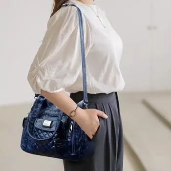 Женская сумка-тоут, винтажная сумка через плечо, сумка для путешественников через подмышку чёрный