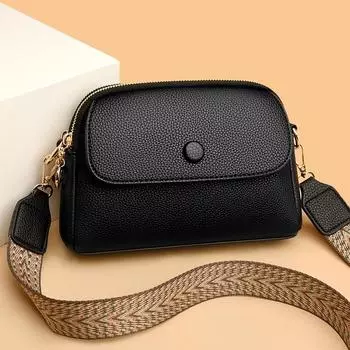 Женская сумка в элитном стиле, новая сумка через плечо Niche 2024 с откидной крышкой в национальном стиле и простым широким плечевым ремнем, сумка на одно плечо