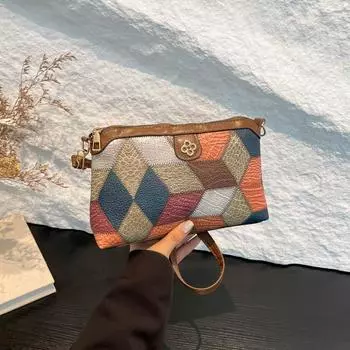 Женская сумка в этническом стиле, контрастная цветная сумка-мессенджер 2024 года, новая сумка для мобильного телефона, повседневная сумка через плечо красный