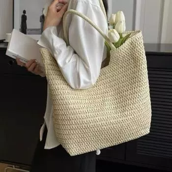 Женская сумка в богемном стиле, плетеная цветная большая емкость, однотонная вязаная крючком, легкая, большая нагрузка верблюд