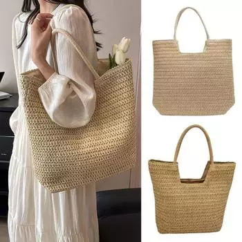 Женская сумка в богемном стиле, вязаная крючком, плетеная, большая вместимость, сплошной цвет, легкая, большая несущая способность, женское плечо для поездок на работу, путешествий верблюд