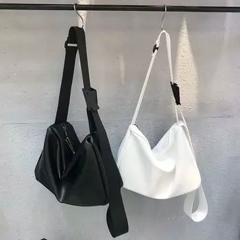 Женская сумка в европейско-американском стиле, черная, белая, из искусственной кожи, повседневная, на молнии, мягкая, сумка через плечо, сумка Pures And Bags, простая сумка для девочек через плечо