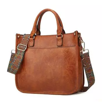 Женская сумка в европейском и американском ретро стиле, большая сумка на плечо, повседневная простая сумка-мессенджер с широкими плечами, женская сумка 30cm*10cm*26cm коричневый