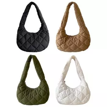 Женская сумка в форме полумесяца, пухлая сумка под подмышками, сумка в форме полумесяца, легкая зимняя сумка-шоппер белый