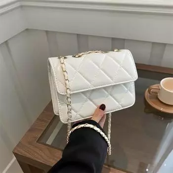 Женская сумка в иностранном стиле, однотонная, весна 2024 года, новая, с бриллиантами, конфетного цвета, переносная сумка через плечо, простая, маленькая, квадратная сумка белый