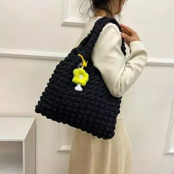 Женская сумка в клетку с изображением иностранного газа и пузыря, сумка через плечо с цветочным принтом, большая вместимость, женская студенческая простая сумка, сумка для покупок 30*10*30cm чёрный