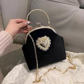 Женская сумка в литературном стиле, золотистая бархатная сумка-ракушка, одно плечо, косая сумка, сумка чёрный