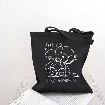 Женская сумка в стиле готического злого медведя в стиле хип-хоп, повседневная холщовая сумка большой вместимости, женские сумки на плечо с надписью Ulzzang, сумка-шоппер в стиле Харадзюку в стиле панк 24*26cm
