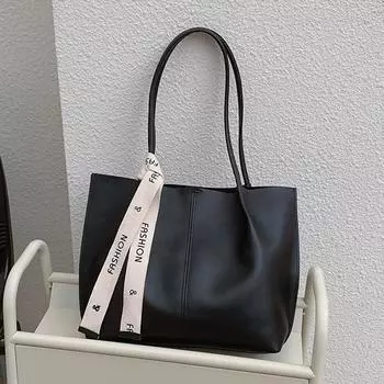 Женская сумка в стиле ретро 2024 года, осень-зима, новый модный тренд, сумка-тоут, фактура, сумка на плечо большой емкости для поездок на работу чёрный